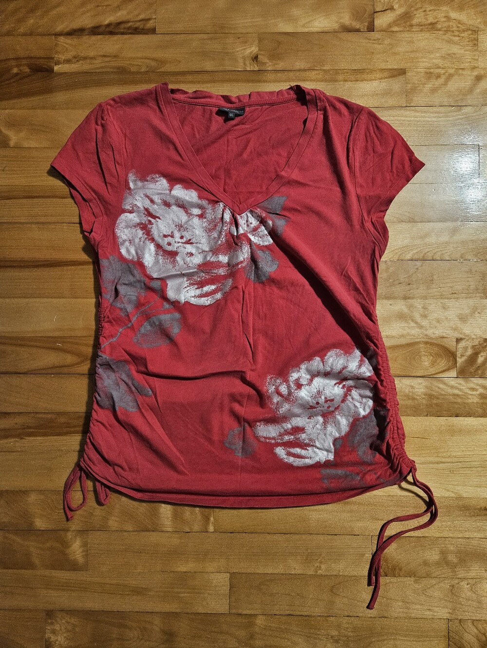 Hot Pink & Silver Rose Drawstring Top Size L